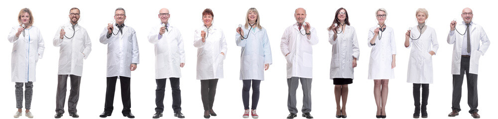 Fototapeta premium group of doctors holding stethoscope isolated on white