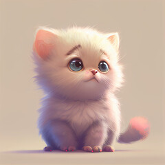 cute little white kitten sitting, pastel colors, generative AI