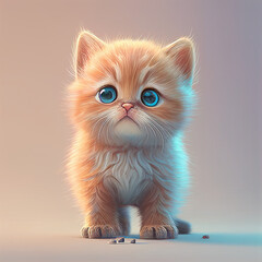 cute little white kitten sitting, pastel colors, generative AI