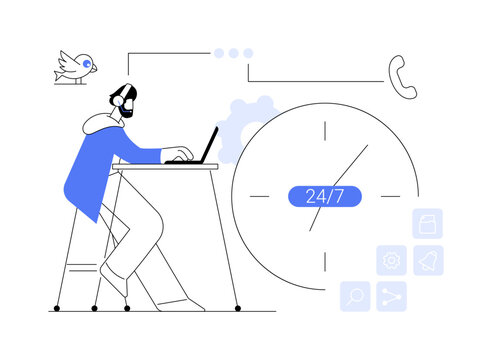 24 for 7 service abstract concept vector illustration.