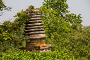 Remains of the old temple town Ayutthaya near Bangkok in Thailand, nowadays a tourist attraction