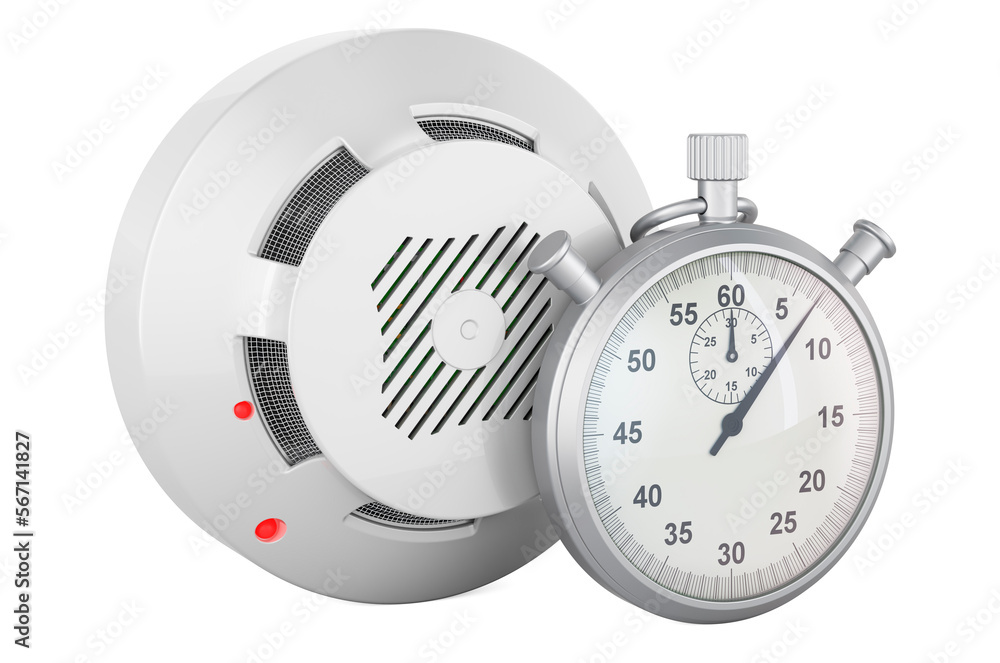 Poster fire and flame detector with stopwatch, 3d rendering