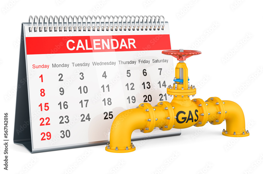 Poster gas pipeline with desk calendar, 3d rendering
