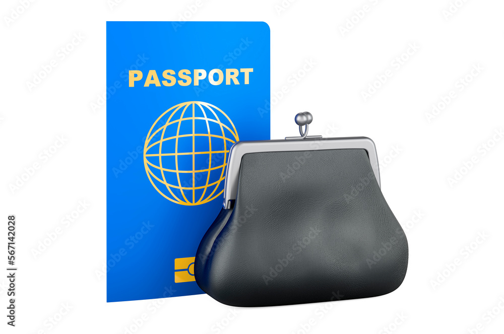 Poster passport with coin purse. 3d rendering