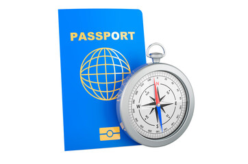 Passport with compass, 3D rendering