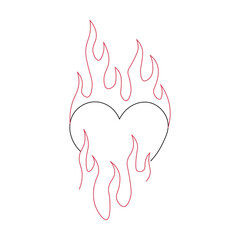 Outline burning heart icon. Heart silhouette with fire, blazing love pictogram