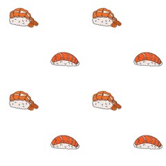 seamless pattern. illustration set of asian food. sketch with hands drawn traditional japanese food sushi. colored elements on a white background