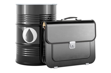 Oil barrel with briefcase, 3D rendering