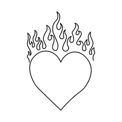 Outline burning heart icon. Heart silhouette with fire, blazing love pictogram