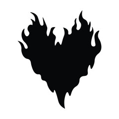 Outline burning heart icon. Heart silhouette with fire, blazing love pictogram