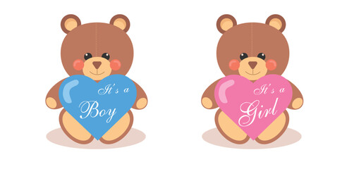  Baby announcement card design element.Bear with love heart