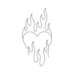 Outline burning heart icon. Heart silhouette with fire, blazing love pictogram