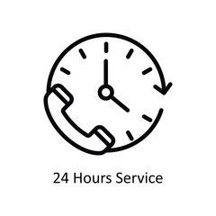 24 Hours Service Vector Outline icon for your digital or print projects. stock illustration