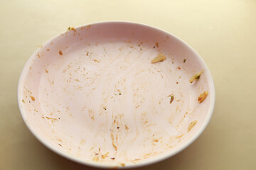 Empty plate after eating on table 