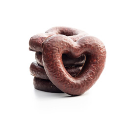 Sweet chocolate hearts isolated on white background.