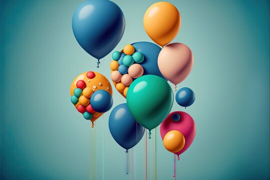  a bunch of balloons are flying in the air with a blue sky behind them and a blue sky behind them with a blue sky behind them.  generative ai