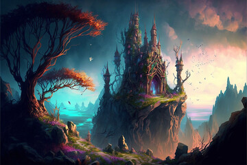 Obraz na płótnie Canvas Fantasy landscape with castle and fantasy point of view