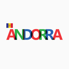 Andorra's colorful typography with its vectorized national flag. European country RGB typography.