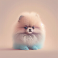 Obraz premium illustration of cute small pomeranian dog pastel colors style, generative AI