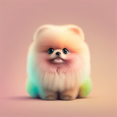 illustration of cute small pomeranian dog pastel colors style, generative AI
