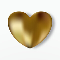 Gold realistic heart vector icon. Romantic symbol of Love