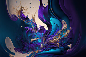 abstract movement fluid, in blue, purple, gold colors