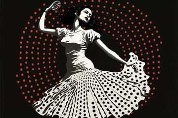 Mujer bailando flamenco - Genrative AI - obrazy, fototapety, plakaty