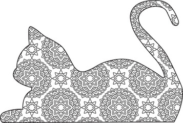 Cat Mandala vector hand drawn coloring page