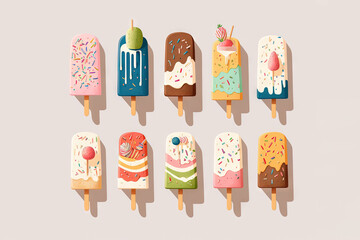  a group of ice cream pops with different toppings on top of each popsicle, with sprinkles and sprinkles on them.  generative ai