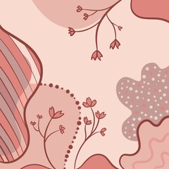 Nature in earth colors, pale colors, flowers and modern figures, minimalism