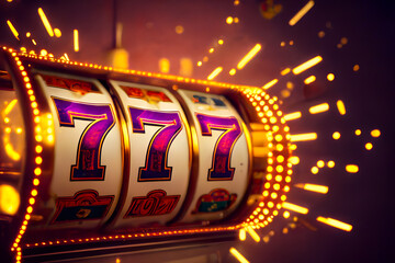 Slot machine 777 jackpot, casino. Generative AI technology. - obrazy, fototapety, plakaty