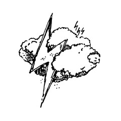 The thunderstorm lightning in a cloud, magic art, isolated element, tattoo sketch just to use. - 567152078