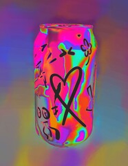 Psychedelic and neon colored soda can, can graffiti, street art
