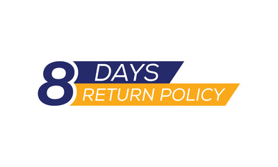 8 days return policy icon, 8 days return policy typography