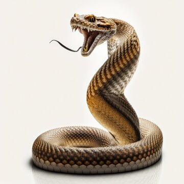 Aggressive Indian Cobra snake ready to strike isolated on a white background, generative ai