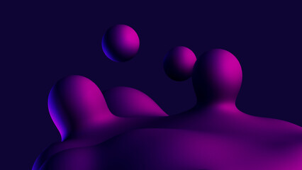 3D Illustration - Fluid abstract background of purple shapes on a dark blue background