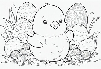 Ostern Ausmalbild f&uuml;r Kinder - Generative Ai