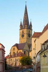Fototapeta na wymiar View of impressive Sibiu Lutheran Cathedral, Romania