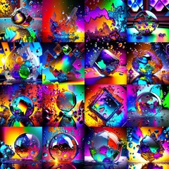 Colorful Abstract Fragmentation with Water and Bubbles