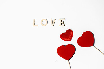 Happy Valentine's day. Love. Red paper hearts isolated on white background, paper art copy space for text.
