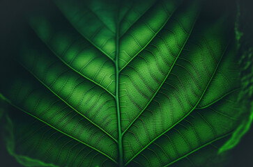 Close up of green leaf texture. Abstract nature background with copy space. Generative AI.