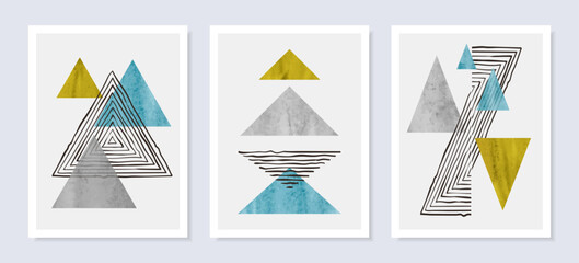 Minimal abstract geometric wall art vector set. Trendy posters with triangles