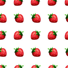 Seamless pattern with cartoon strawberries on light white background, summer pattern with fruit