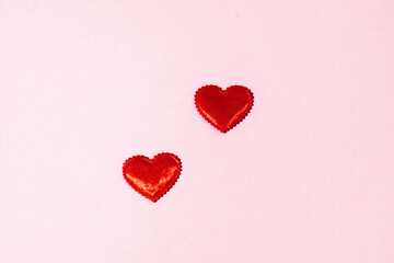 Happy Valentine's day. Red paper hearts isolated on pink background, paper art copy space for text. Copy space.