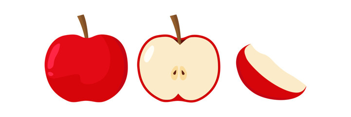 Red apple  and apple slice, vector