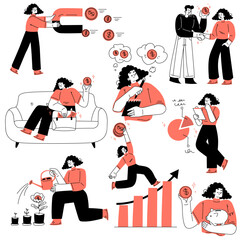 Investment with Woman Saving Money for Capital Gain Vector Set