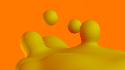 3D Illustration - Fluid abstract background of yellow shapes on a orange background.