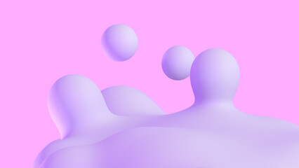 3D Illustration - Fluid abstract background of purple shapes on a pink background - 567157257