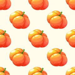 Seamless pattern with cartoon juicy pumpkin on light white background. Vegetable Collection