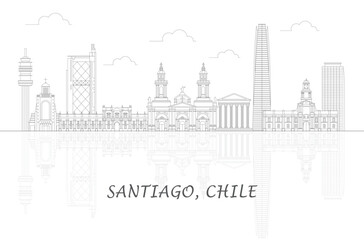 Naklejka premium Outline Skyline panorama of city of Santiago, Chile - vector illustration